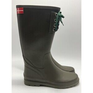 Sanita Dark Olive Green Rubber Tall Pull On Boots EU 41 US 10 VGUC Rain Muck